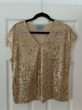 CeCe Gold Sequin V-Neck Cap Sleeve Top